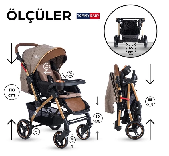 Tommybaby Tornado Plus Gold Alüminyum Lüx Çift Yön Bebek Arabası - 6