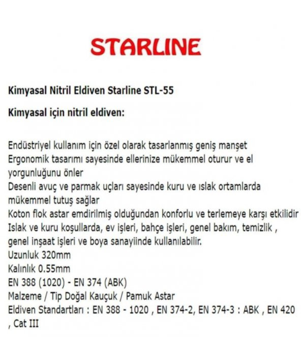 Kimyasal Nitril Eldiven Starline Stl-55 (9-9,5 Numara)10 Çift - 6