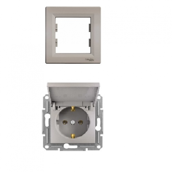 SCHNEİDER ASFORA BRONZ KAPAKLI TOPRAKLI PRİZ (ÇERÇEVELİ)