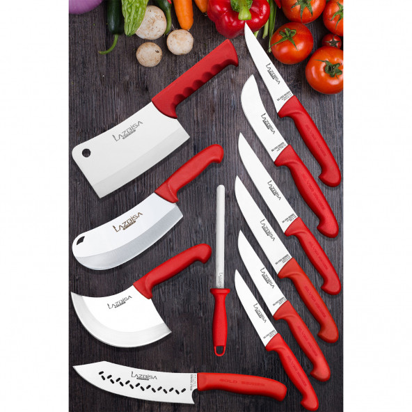 Lazbisa Silver Profosyonel 11 Parça Mutfak Bıçak Seti Et Ekmek Sebze Meyve Soğan Börek Şef Bıçak
