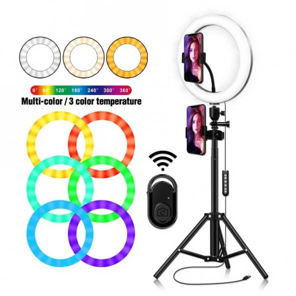 Zore RGB-26 Işıklı Tripod Telefon Tutucu Ring Light - 4