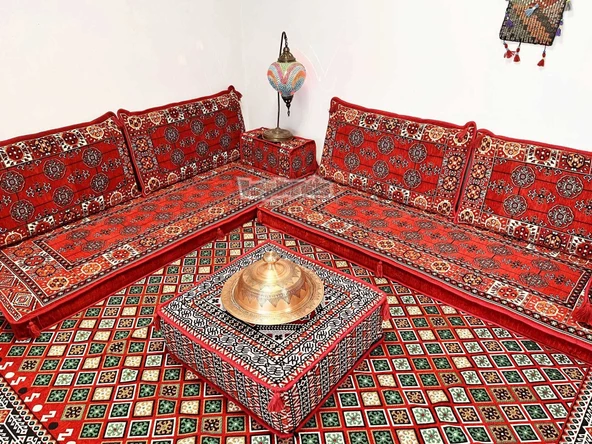 Shark Anatolia  Afgan Desenli Şark Köşesi İkili Sedir Takımı Kırmızı - 6