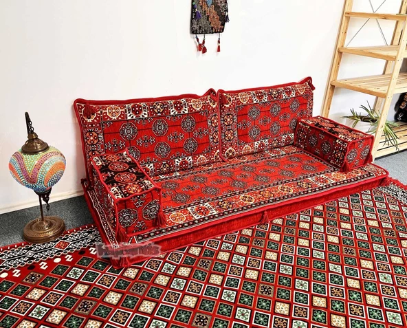 Shark Anatolia  Afgan Desenli Şark Köşesi İkili Sedir Takımı Kırmızı - 5