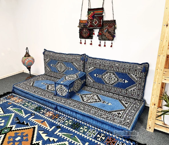 Shark Anatolia Oryantal Saraylı Şark Köşesi İkili Sedir Takımı Mavi - 3