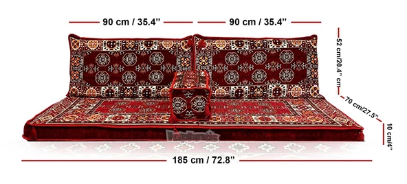 Shark Anatolia  Afgan Desenli Şark Köşesi İkili Sedir Takımı Bordo - 4