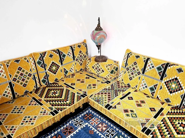 Shark Anatolia Kilim Desenli Şark Köşesi İkili Sedir Takımı Hardal - 6