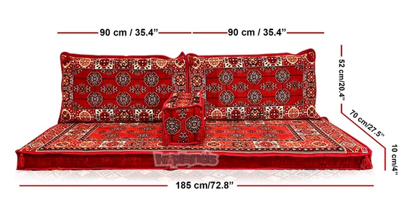 Shark Anatolia  Afgan Desenli Şark Köşesi İkili Sedir Takımı Kırmızı - 4