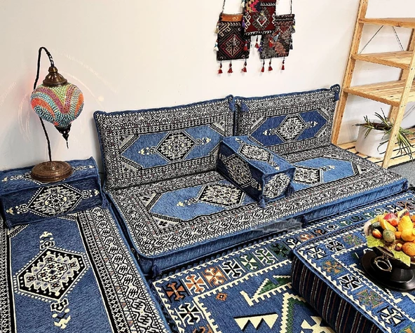 Shark Anatolia Oryantal Saraylı Şark Köşesi İkili Sedir Takımı Mavi - 2