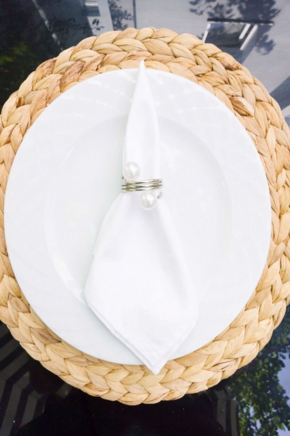 6 Adet Gümüş Galvaniz Kaplama Trio Steel İncili Peçete Yüzüğü - Resim 3