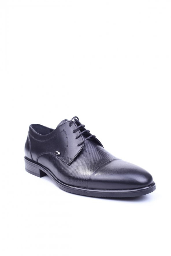 Delfino 520 Erkek Siyah Hakiki Deri Bağcıklı Klasik Kauçuk Ayakkabı