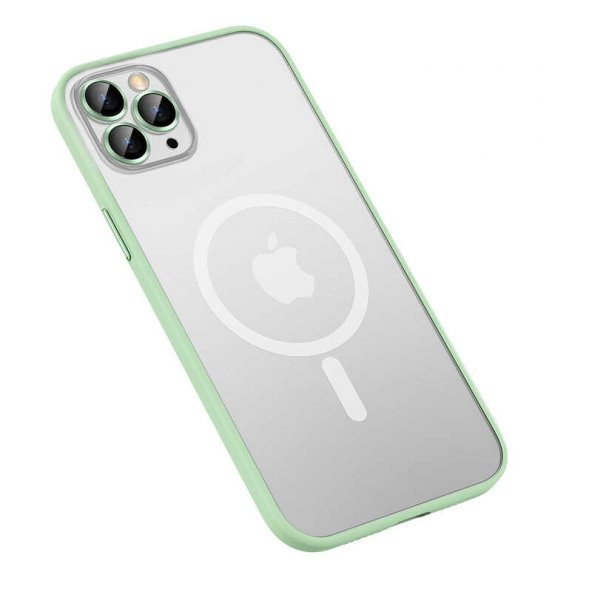 Apple iPhone 13 Pro Kılıf Magsafe Kamera Lensli Kenar Renkli Şeffaf Kapak