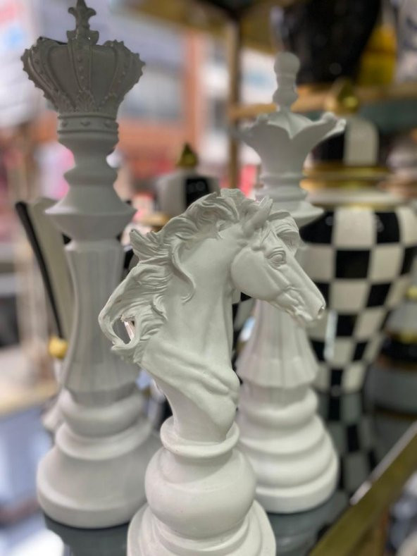 SATRANÇ TAKIMI ŞAH VEZİR AT BEYAZ 3 LÜ BİBLO - 2