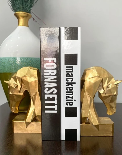 KİTAP TUTUCU KÜBİK AT FİGÜRLÜ 2 Lİ GOLD  RENKLİ ( POLYESTER) ürün görseli 1