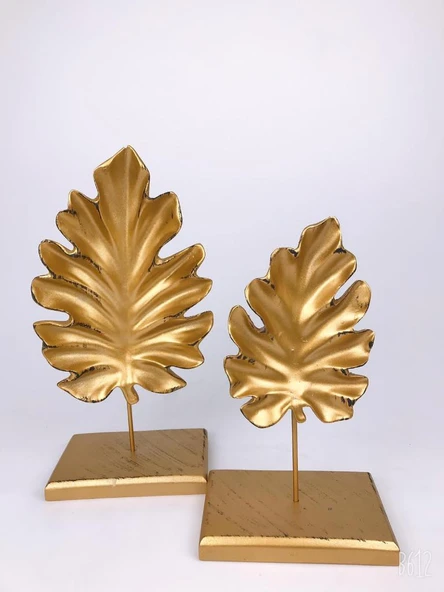 TROPİKAL 2 Lİ KAİDELİ YAPRAK GOLD RENK (POLYESTER) - 2
