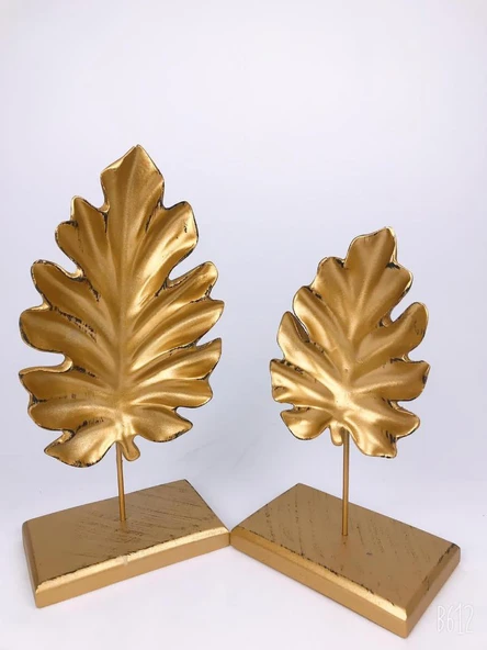 TROPİKAL 2 Lİ KAİDELİ YAPRAK GOLD RENK (POLYESTER) - 3
