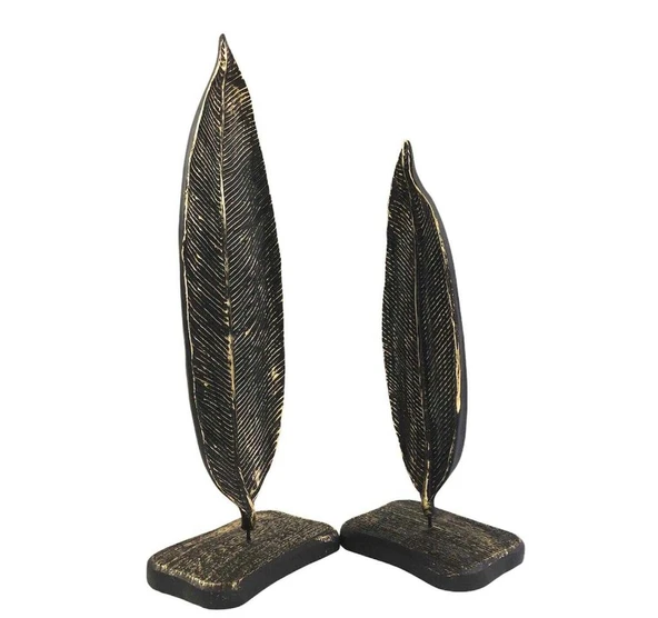 2 Lİ DEKORATİF KAİDELİ YAPRAK SİYAH GOLD - 2