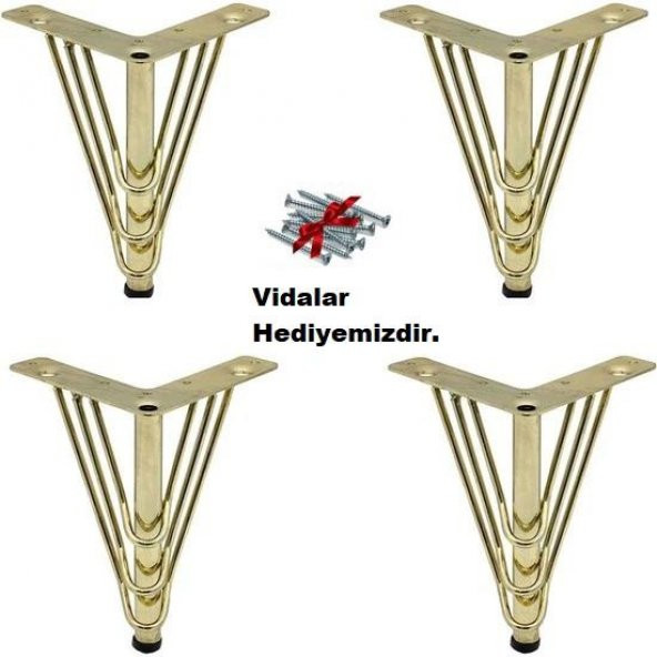 Mobilya Ayağı Telli 4 Adet 15 Cm Gold