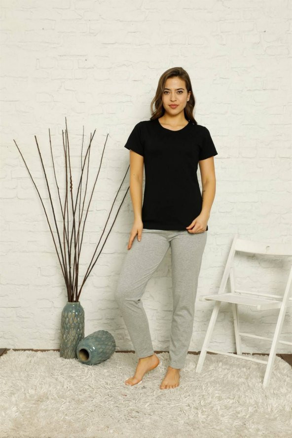 Moda Twins Kadın 100 Pamuk Penye Kısa Kol Pijama Takım 3469 - 2