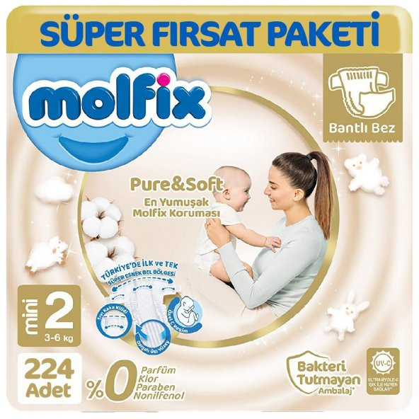 Molfix Pure Soft Ultra Avantaj Bebek Bezi 2 Beden 112x2 224 Adet ürün görseli