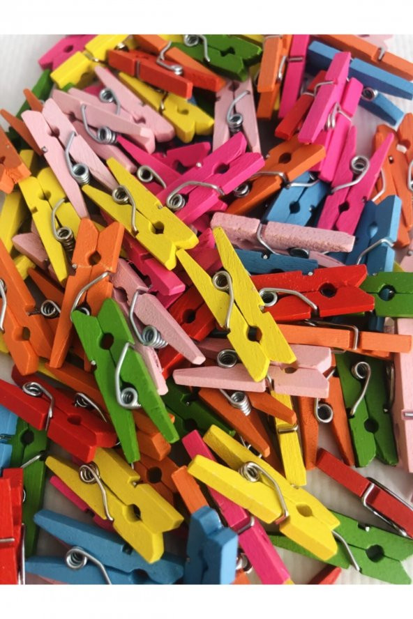 Alfa Tasarım Mini Mandal - Dekoratif Süsleme Renkli Minik Ahşap Mandal, Fotoğraf Mandalı (50 Adet) - 2