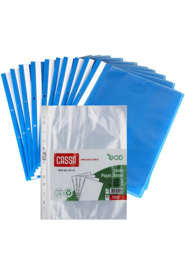Cassa Rana Kırtasiye 10 Adet Mavi Telli Dosya + 100lü Poşet Dosya