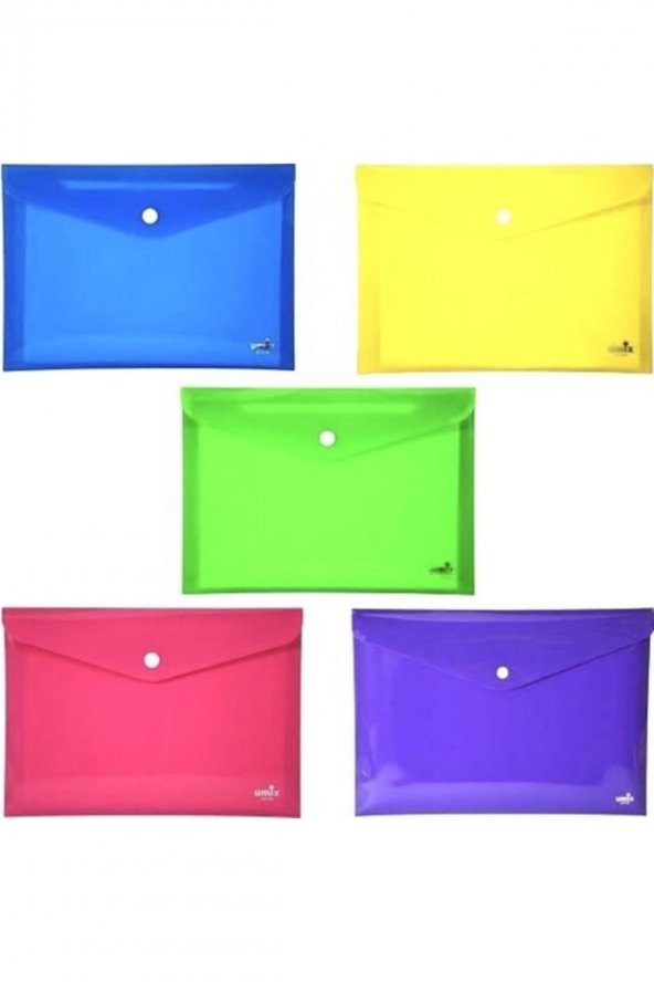 Umix Çıtçıtlı Zarf Dosya A4 5 Renk 300 Mikron Kalınlık 5li