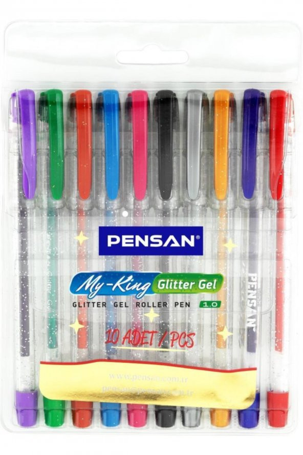 Pensan 2227 My-king Simli Jel Tükenmez Kalem 1,0 Mm (10 Renk Set) Pe02227jk00s10
