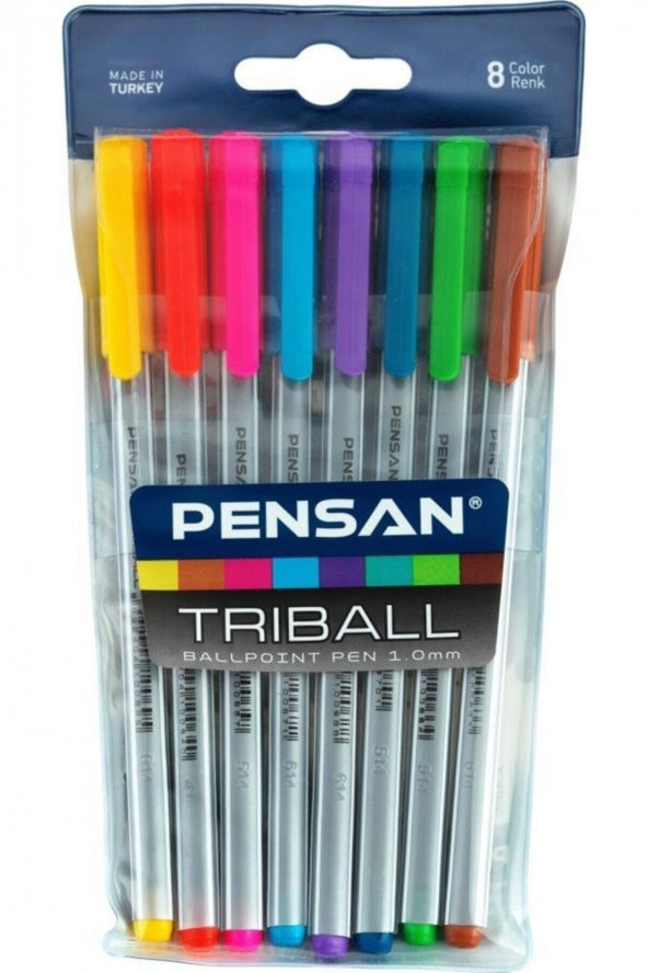 Pensan 1003 Triball Tükenmez Kalem Karışık 8 Renk Vakumlu Pe01003tkrk08