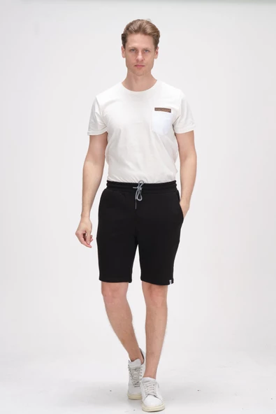 Erkek Beli Lastikli Bağcıklı Cepli İki İplik Pamuk Rahat Spor Örme Şort - 9