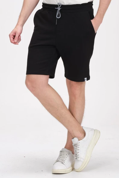 Erkek Beli Lastikli Bağcıklı Cepli İki İplik Pamuk Rahat Spor Örme Şort - 3