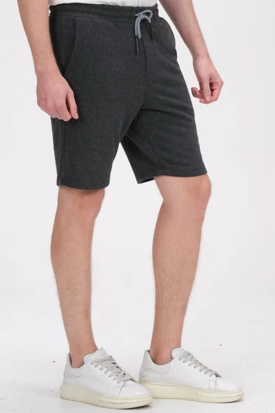 Erkek Beli Lastikli Bağcıklı Cepli İki İplik Pamuk Rahat Spor Örme Şort