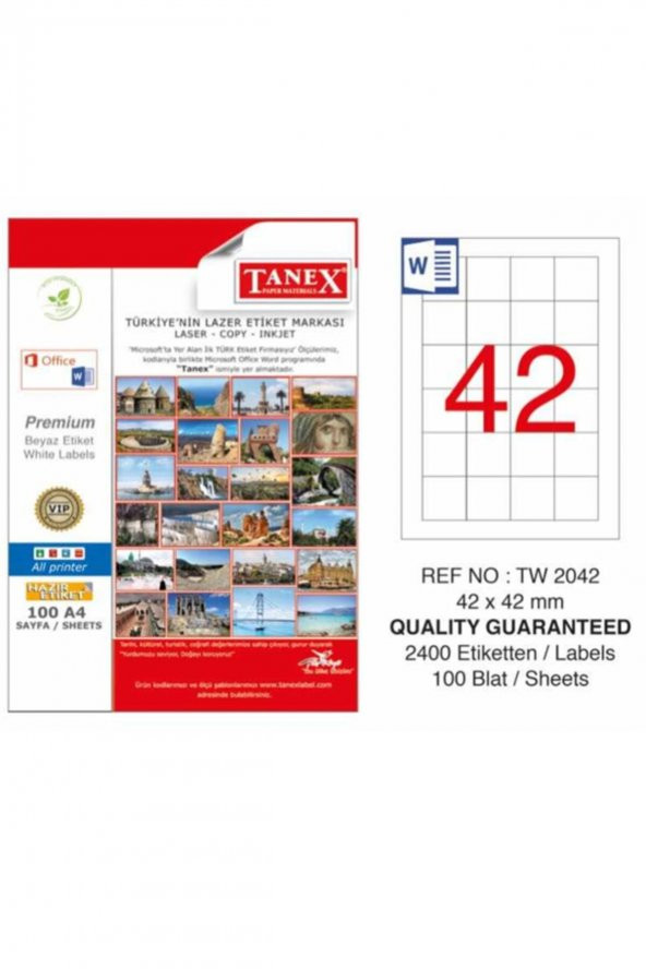 Tanex Lazer Etiket 100 Yp 42x42 Mm Laser-copy-ınkjet Tw-2042