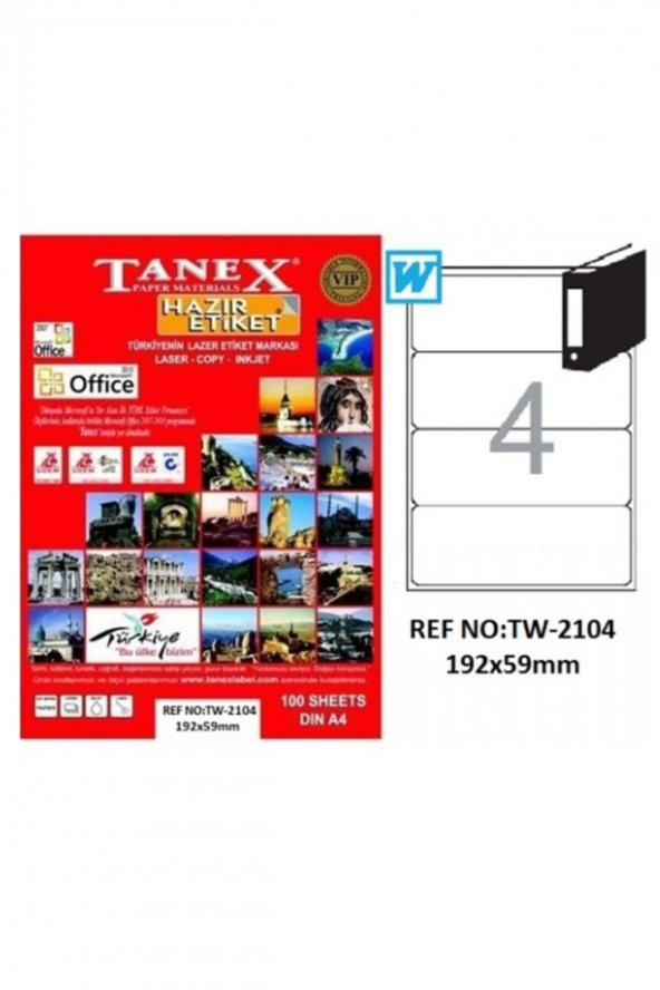 Tanex Lazer Etiket 100 Yp 192x59 Laser-copy-ınkjet Tw-2104