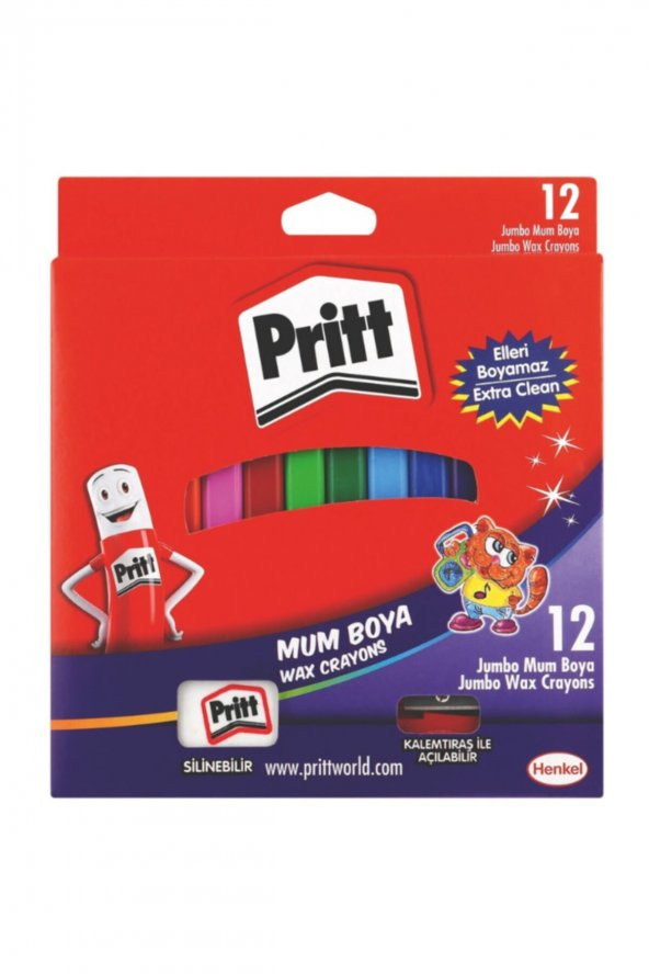 Pritt 12li Jumbo Silinebilir Pastel Boya 12 Renk Jumbo Mum Boya