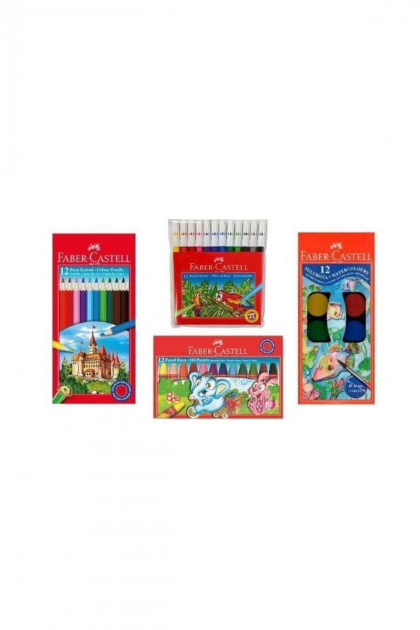 Faber Castell 4lü Boya Seti (12Lİ KURU-SULU-PASTEL-KEÇELİ BOYA) B.s
