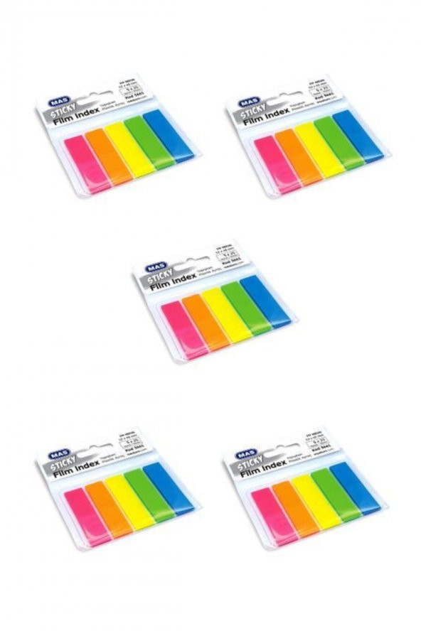 Mas Film Index Postit Ayraç 12x45 Mm Dikdörtgen 5 Renk (5 Paket)