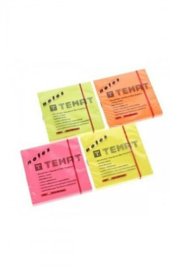 Temat 4 Renk Yapışkanlı Not Kağıdı- Yeşil Turuncu Pembe Sarı-post It
