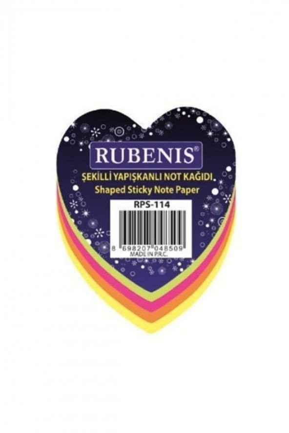 Rubenis Desenli Fosforlu Yapışkanlı Not Kağıdı Kalp Temalı 4 Renk Rps-114