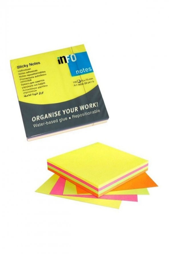 INFO NOTES Info Post It Neon Karışık Renk 75 X 75 Mm 100 Yp