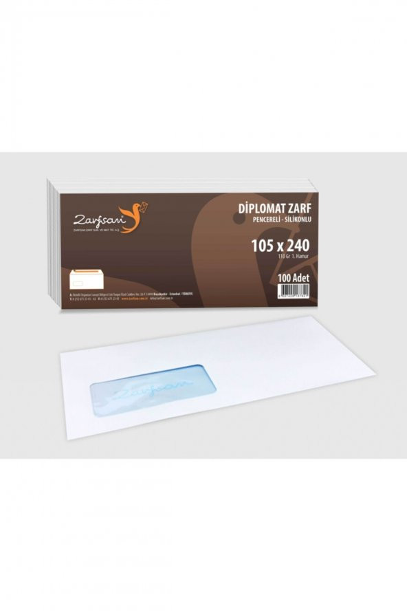 Zarfsan Diplomat Zarf Pencereli 10,5x24 110 Gram 1.hamur 100 Adet