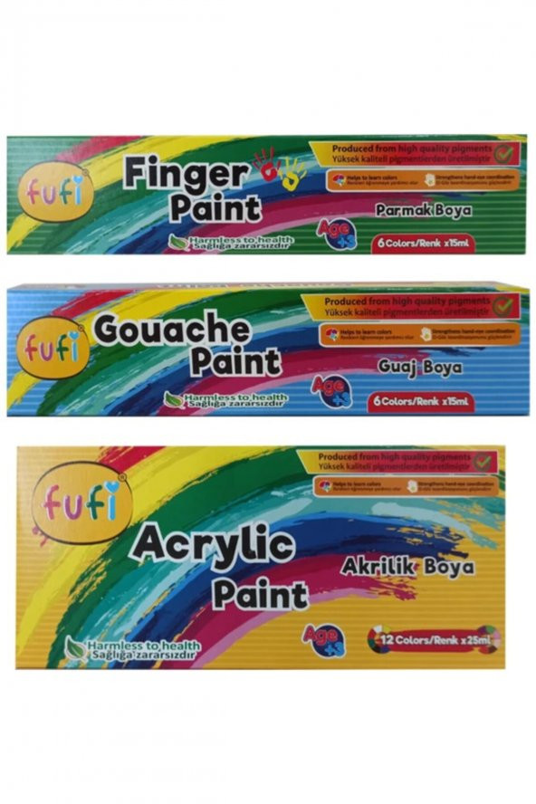Fufi Guaj Akrilik Ve Parmak Boya 3lü Boya Seti
