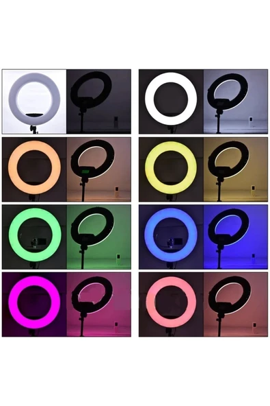 36 Cm Rgb Ring Light  Led Selfie Youtuber Tiktok Işığı 210 Cm Tripod Kumanda Hediyeli - Resim 3