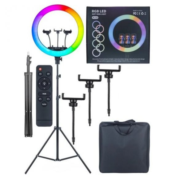 45 cm RGB Youtuber LED Selfie Youtuber Tiktok Işığı + 210 cm Tripod Çanta ve Kumandalı