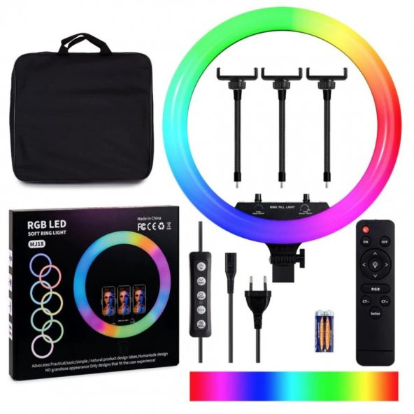 45 cm RGB Youtuber LED Selfie Youtuber Tiktok Işığı + 210 cm Tripod Çanta ve Kumandalı - 2