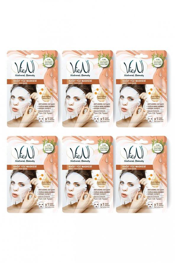 Anti Aging ve Yoğun Nemlendirici Kırışıklık Karşıtı Kağıt Yüz Maskesi 6lı Paket