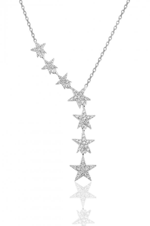Gümüş rodyumlu zirkon taşlı kayan yıldız kolye