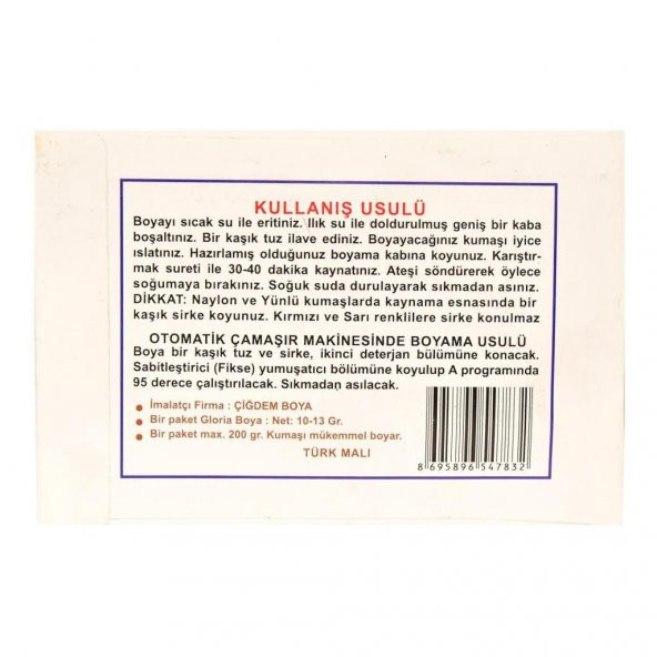 Gloria Kanarya Sarı Renk Pamuk Yün Naylon İpek Kumaş Boyası 10GR - 2