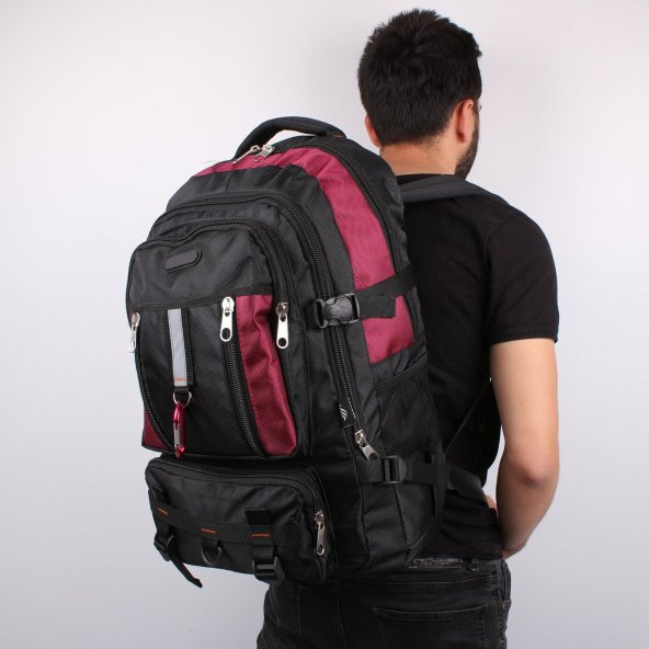 Bagacar IZDAG Siyah Bordo Seyahat Sırt Çantası 60 LT 17" Laptop Bölmeli - 1