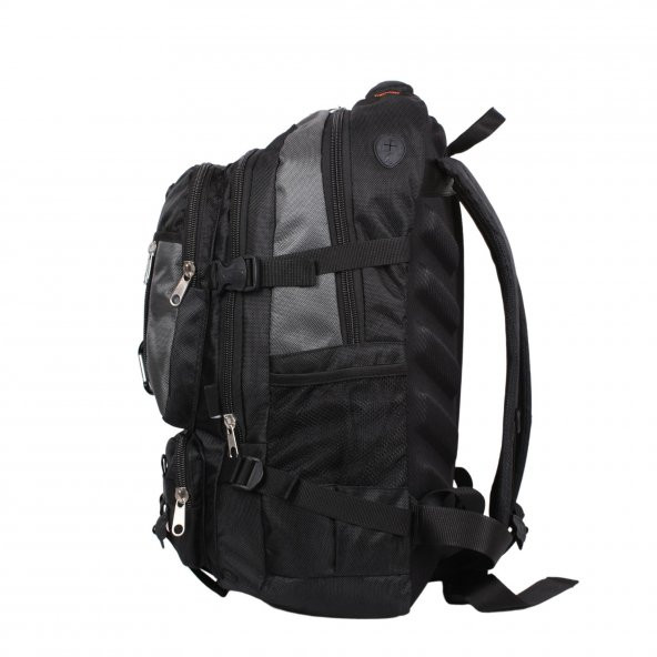 Bagacar IZDAG Siyah Gri Seyahat Sırt Çantası 60 LT 17" Laptop Bölmeli - 5