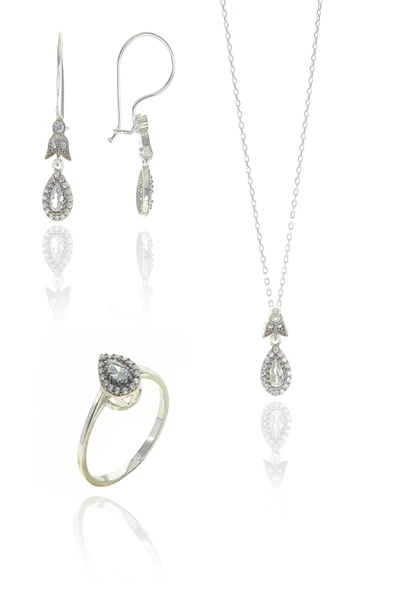 Gümüş rodajlı zirkon taşlı elmas montürlü damla set SGTL9006 ürün görseli